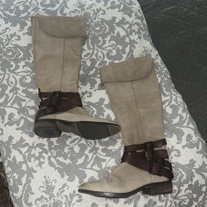 Sam Edelman Gray Suede leather riding boots size 7M with brown leather buckle